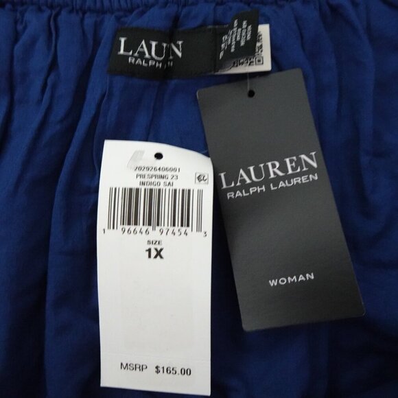 Ralph Lauren Cotton Tassel Tie Top Women's Plus Size 1X Blue Peasant Jacquard - Picture 5 of 8